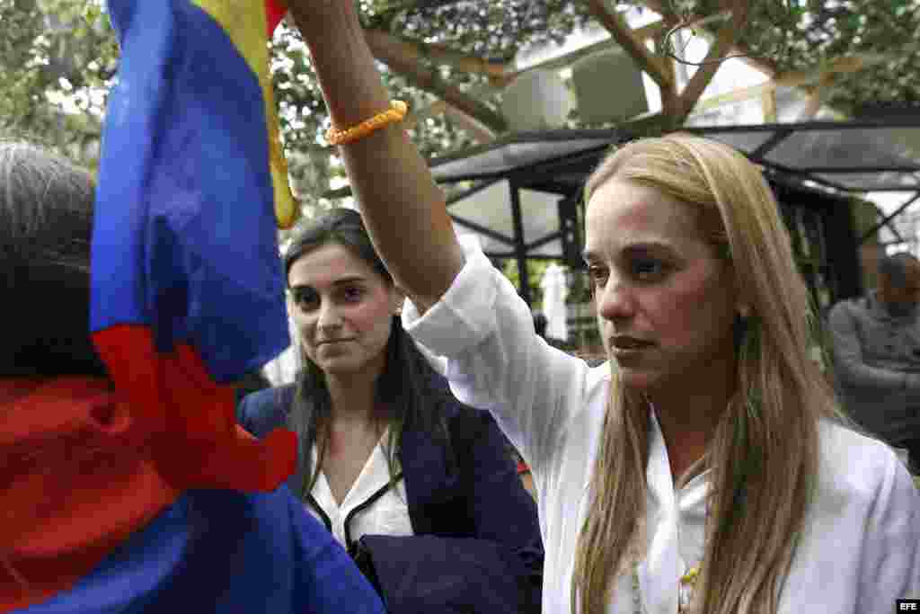 Lilian Tintori, esposa del líder opositor Leopoldo López, durante un acto con la comunidad venezolana, en Madrid.